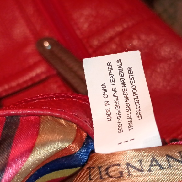 Tignanello Purse Red/Brown Leather Shoulder/hand bag Satchel attached log tag - Picture 5 of 12